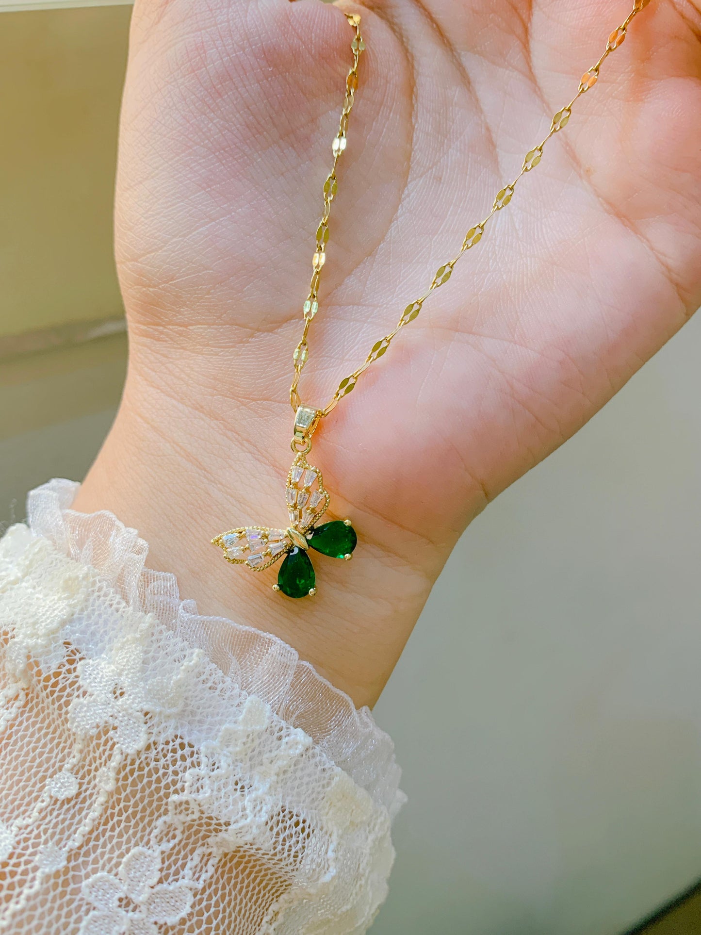 Emerald Butterfly Necklace