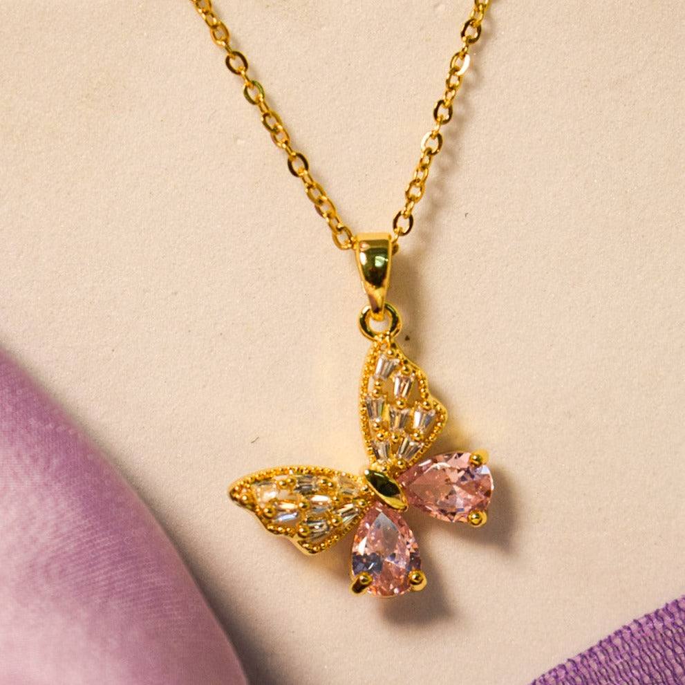 Zircon Butterfly Charm Necklace