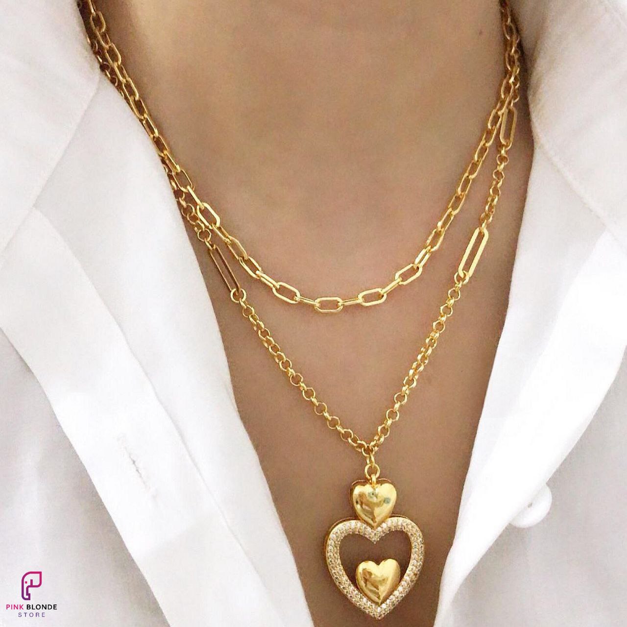 Sparkling Triple Heart Layered Necklace