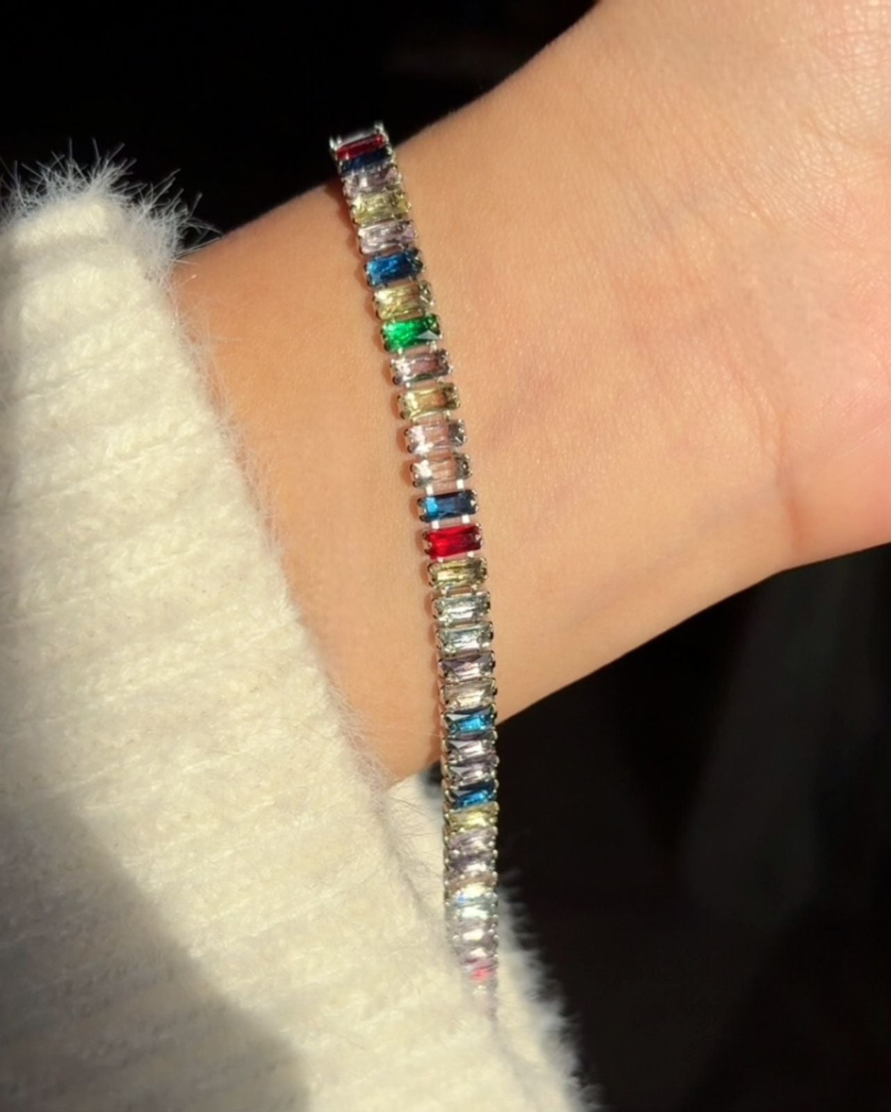 Rainbow Baguette Tennis Bracelet