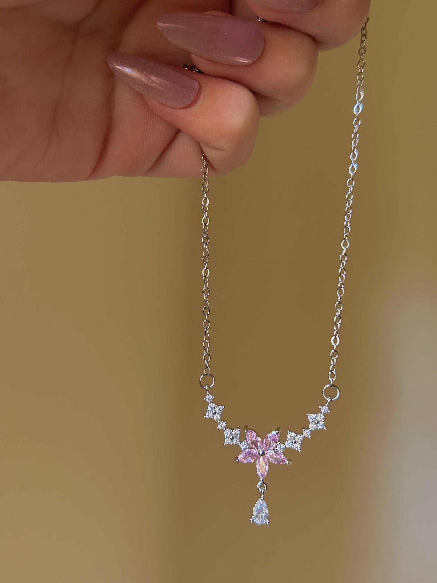 Blossoming Crystal Droplet Necklace
