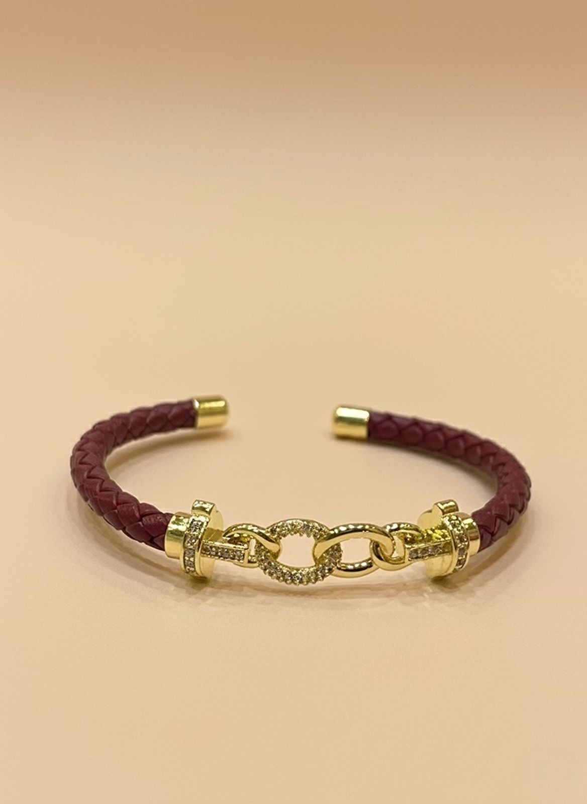 Burgundy Leather Gold Link Bangle