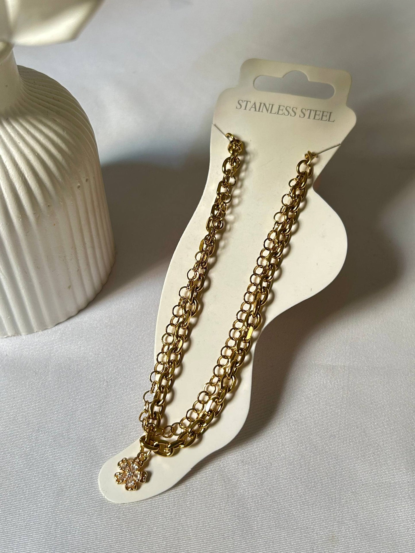 Clover Crystal Link Anklet