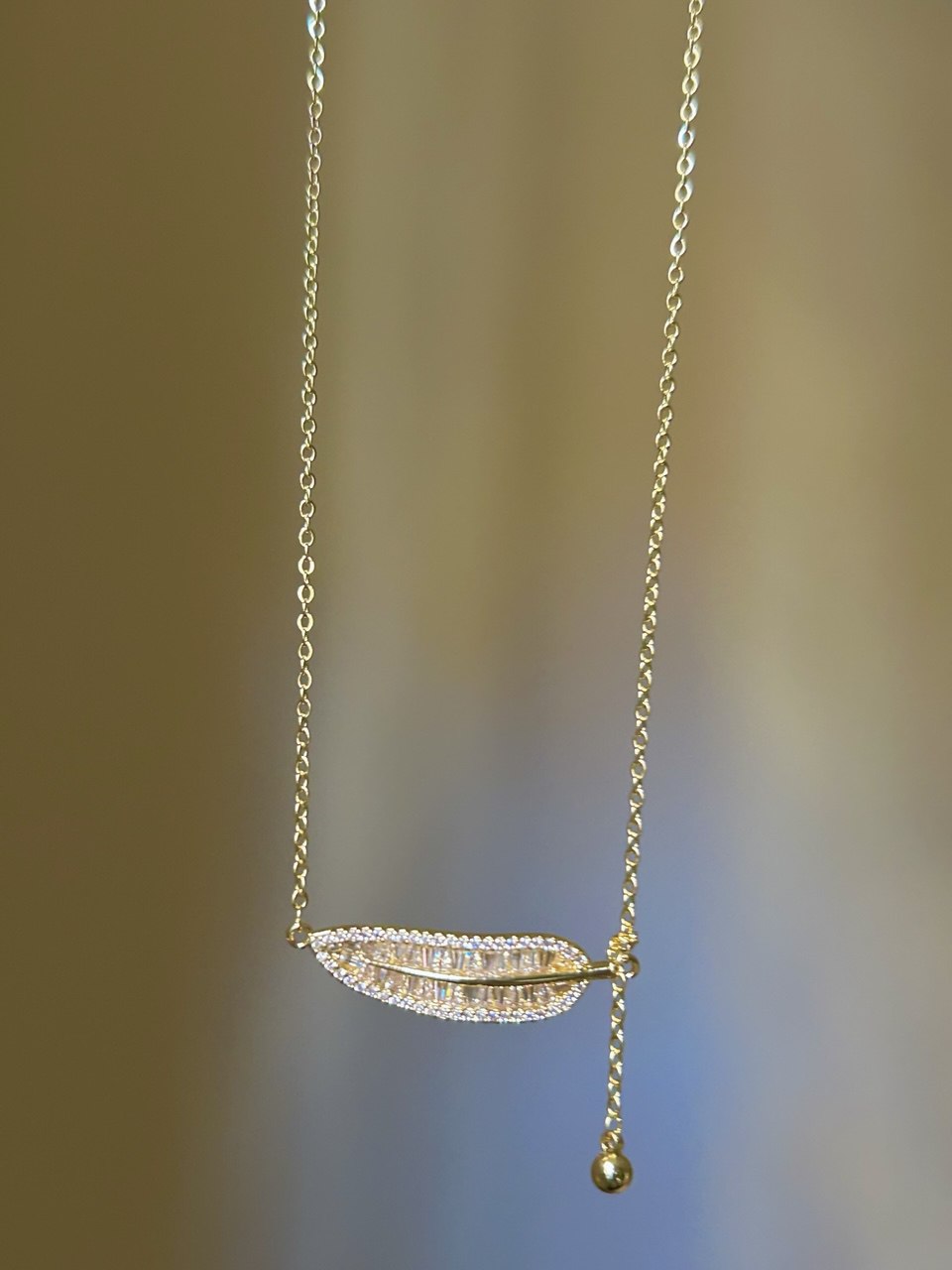 Crystal Pavé Feather Necklace