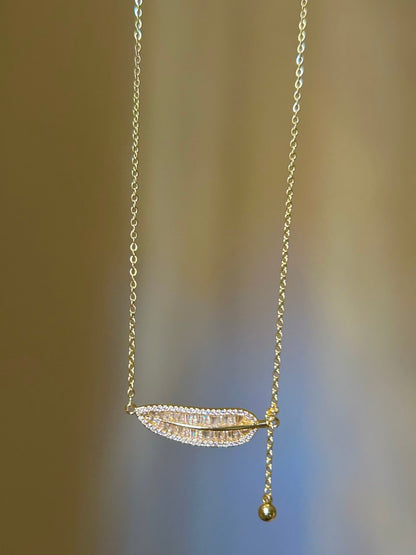 Crystal Pavé Feather Necklace