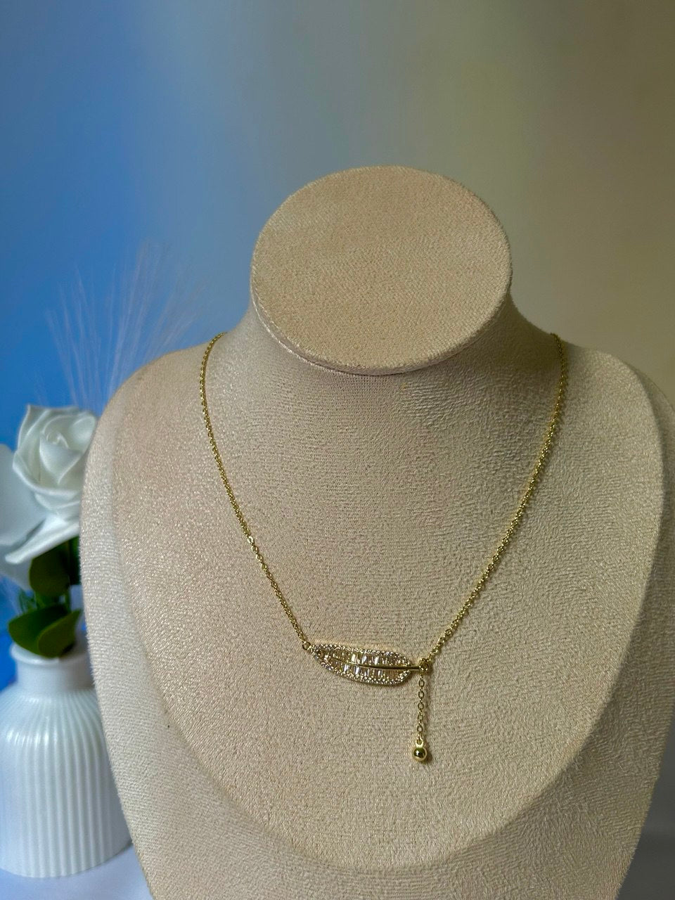 Crystal Pavé Feather Necklace