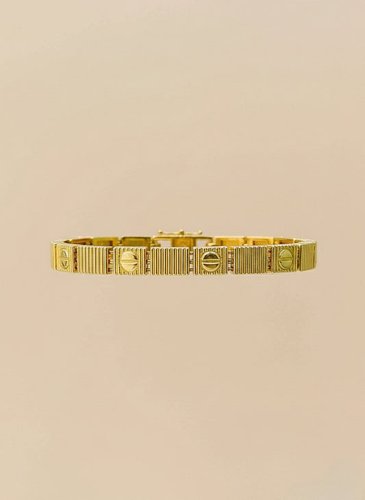 Golden Ribbed Link Bracelet