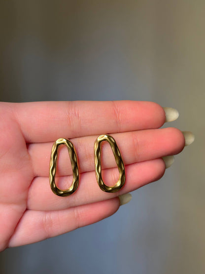 Rippled Golden Oval Studs