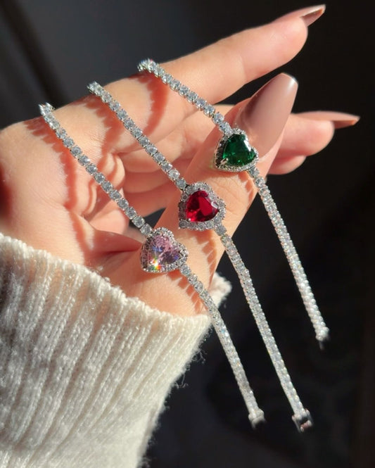 Pink Heart Tennis Bracelet