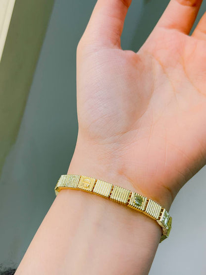 Golden Ribbed Link Bracelet
