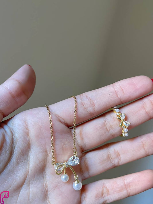 Dainty Bow & Pearl Set