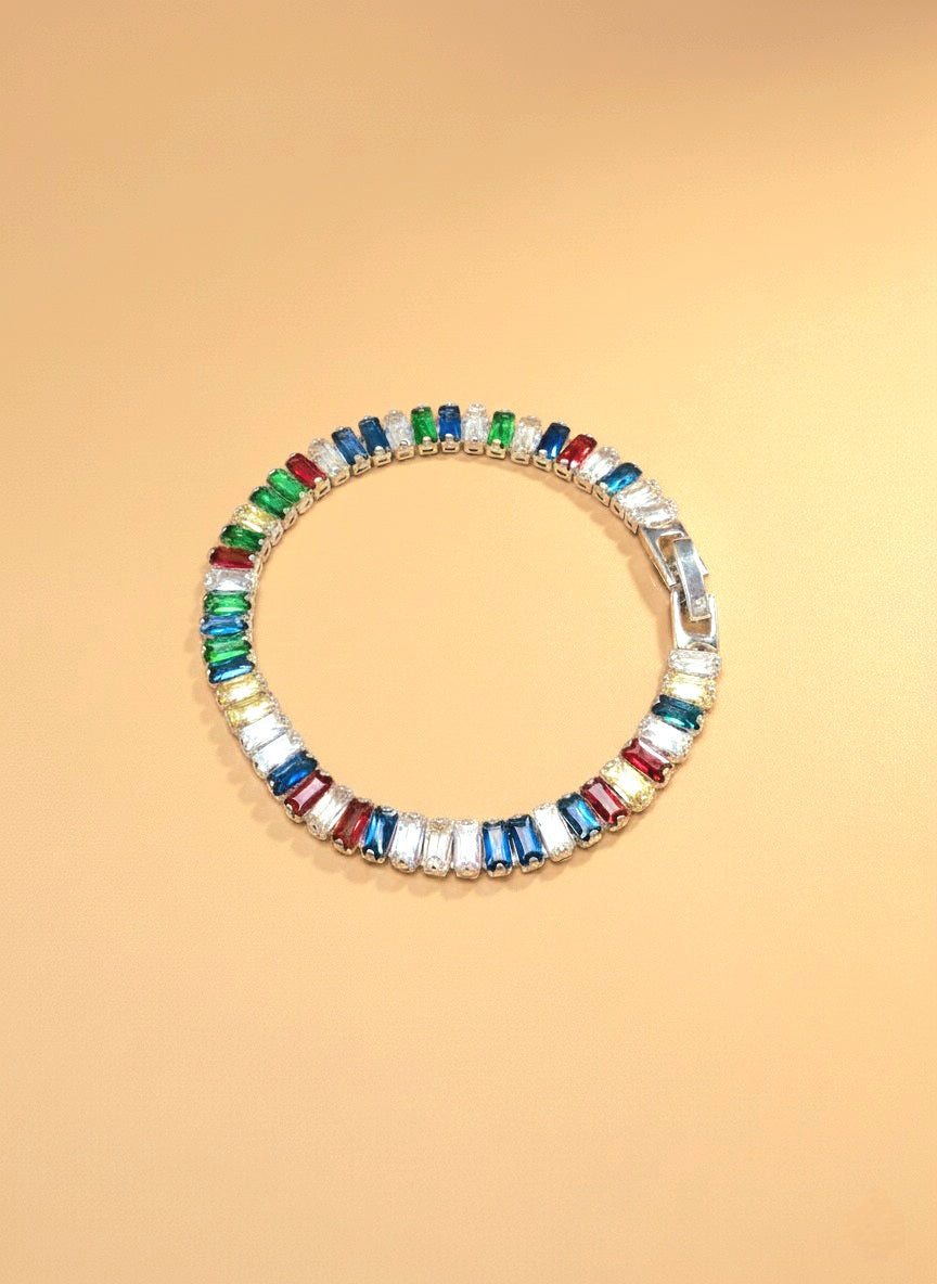 Rainbow Baguette Tennis Bracelet