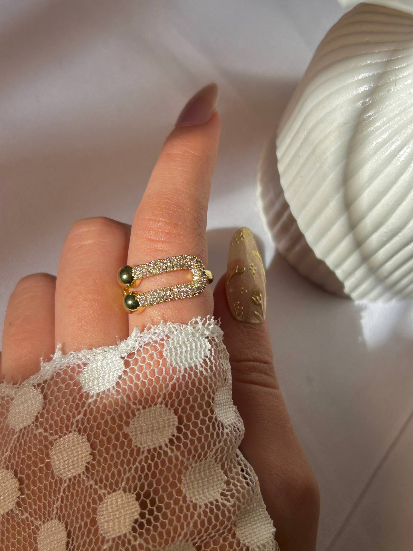 Gilded Radiance Geometric Ring