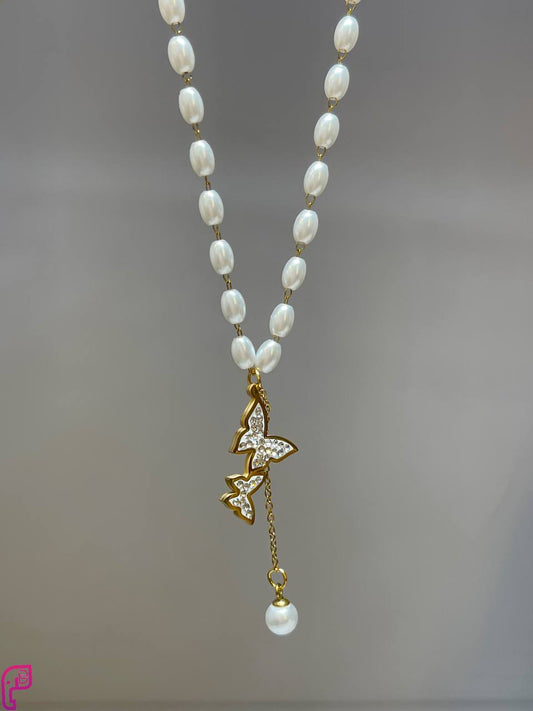 Pearl Whisper – Butterfly Pendant Necklace
