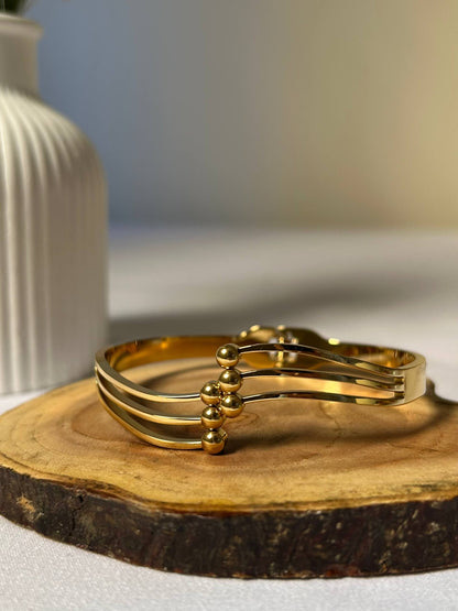 Sleek Triple-Tier Beaded Bangle