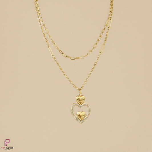 Sparkling Triple Heart Layered Necklace