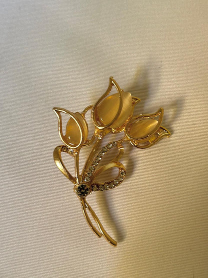 Golden Tulip Bouquet Brooch