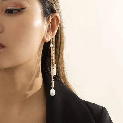 Golden Pearl Tassel Ear-Cuff