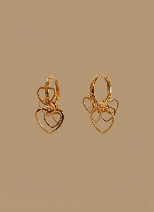 Triple Heart Charm Hoops