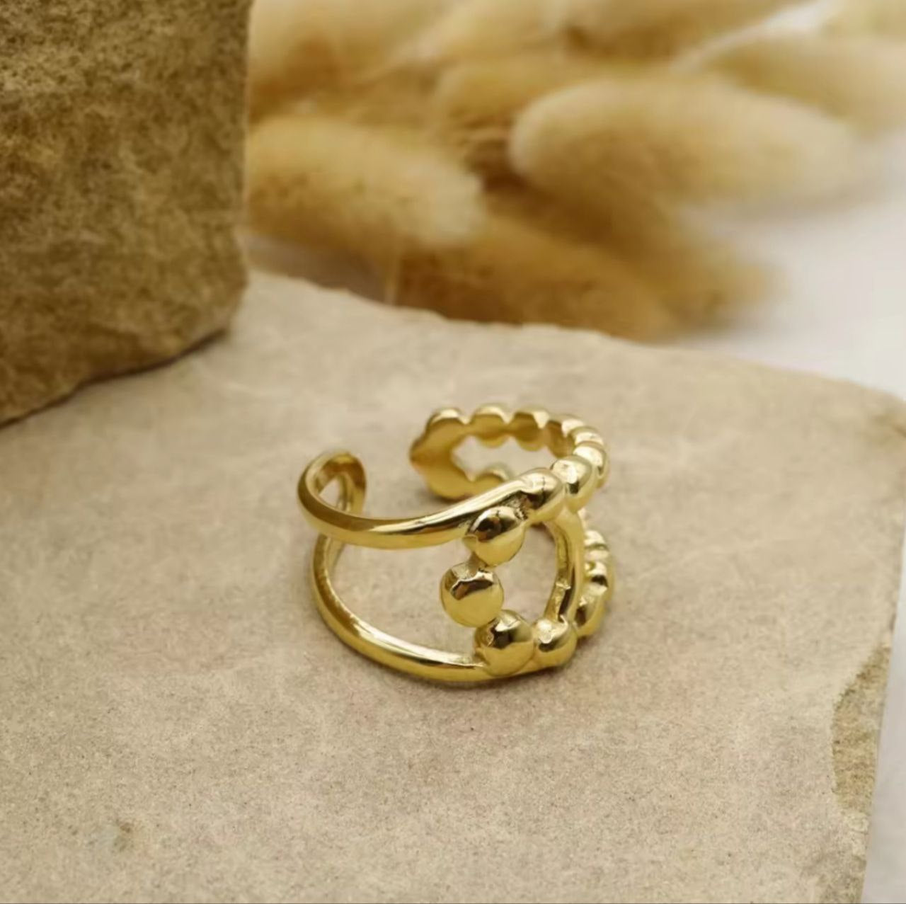 Golden Bead Stack Ring