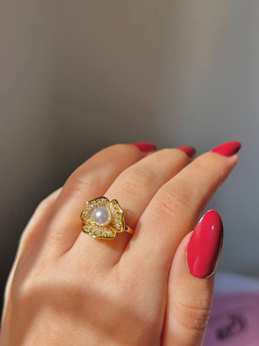 Golden Blossom Pearl Ring
