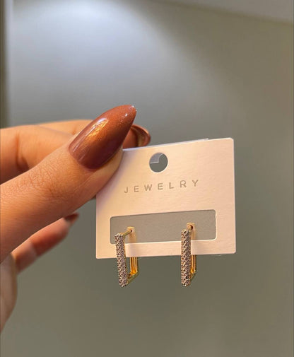 Elegant Crystal Rectangle Hoops