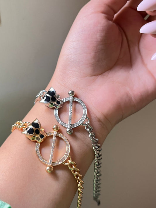 Platinum Panther Head Bracelet