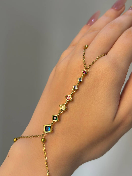 Rainbow Gemstone Hand Chain