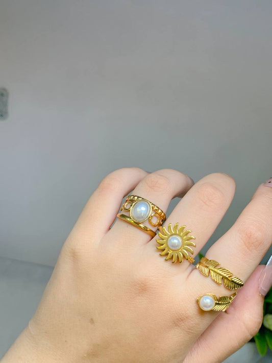 Celestial Pearl Rings – Adjustable Stainless Steel Collection