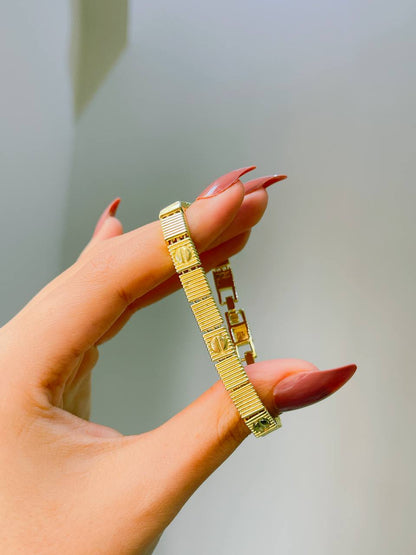 Golden Ribbed Link Bracelet
