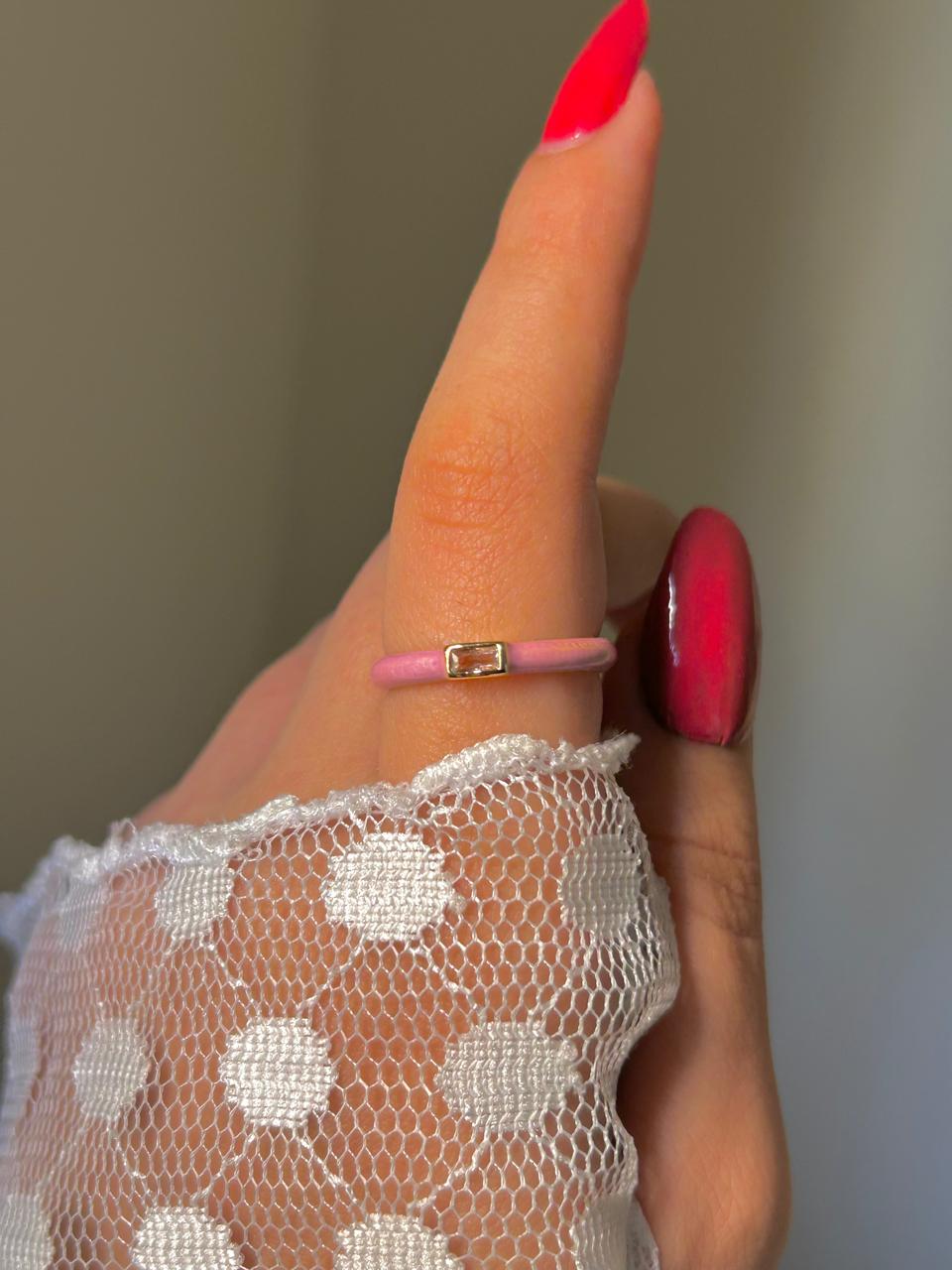 Minimalist Pink Baguette Ring