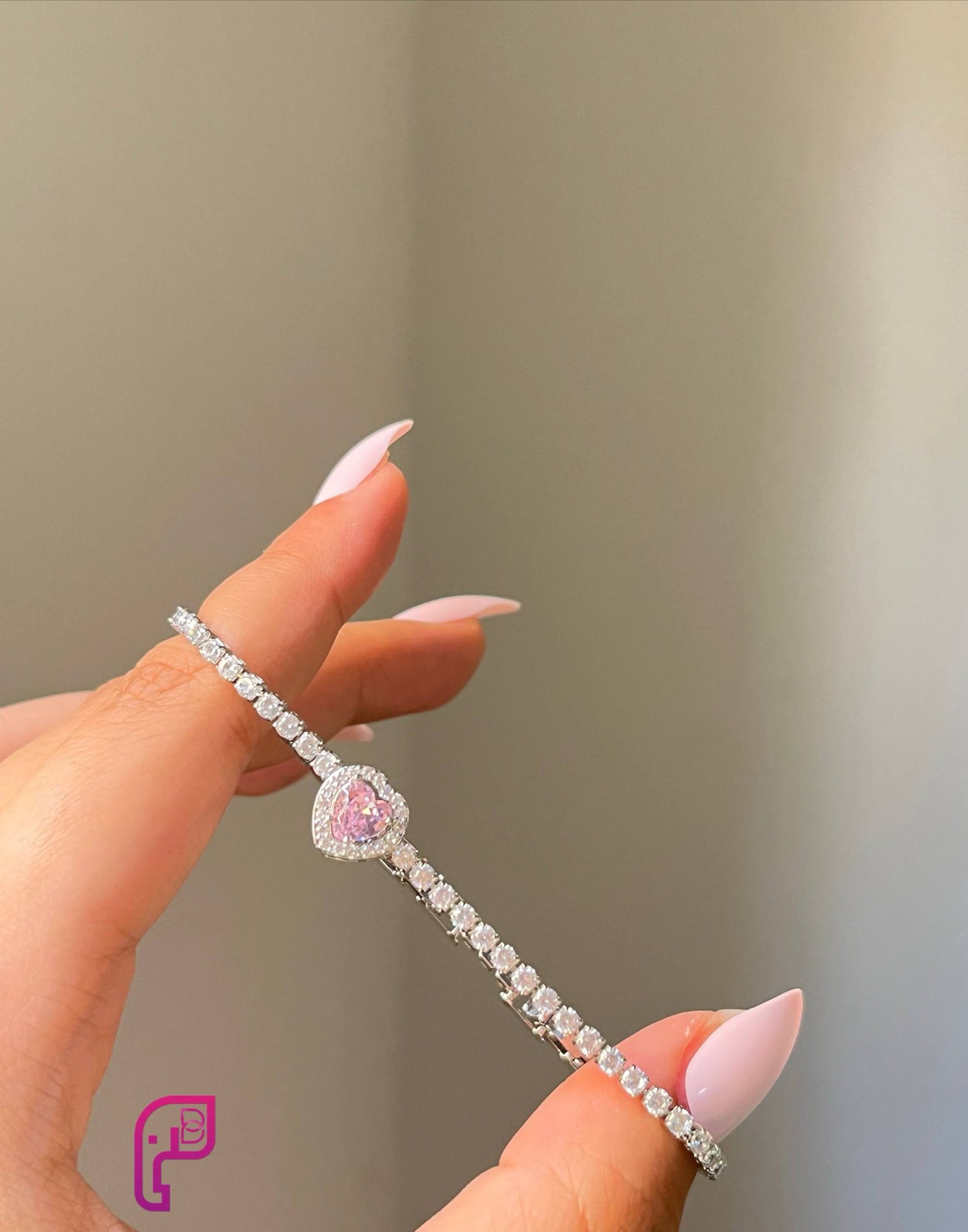 Pink Heart Tennis Bracelet