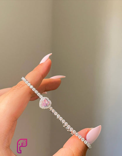 Pink Heart Tennis Bracelet