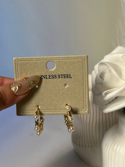 Pearl-Encrusted Textured Hoops