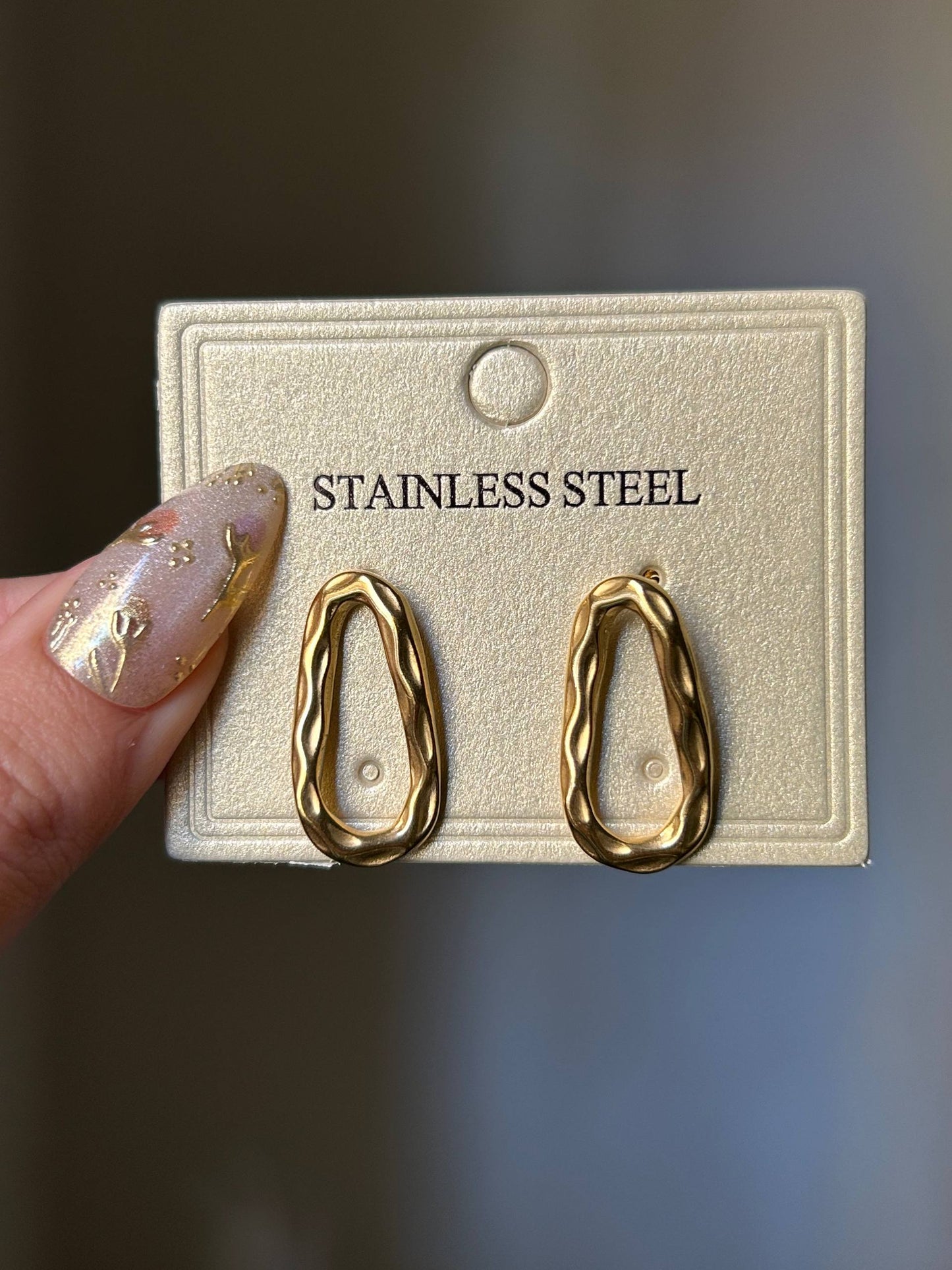 Rippled Golden Oval Studs