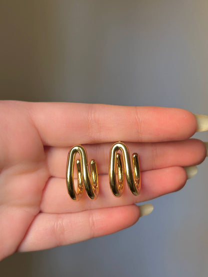 Golden Wave Triple Hoops