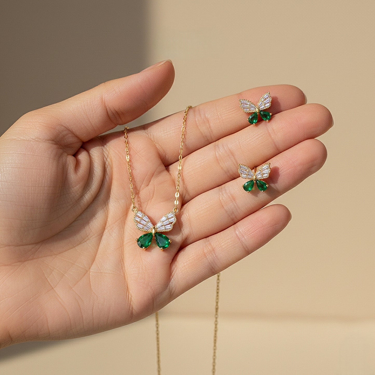 Emerald Butterfly Jewelry Set