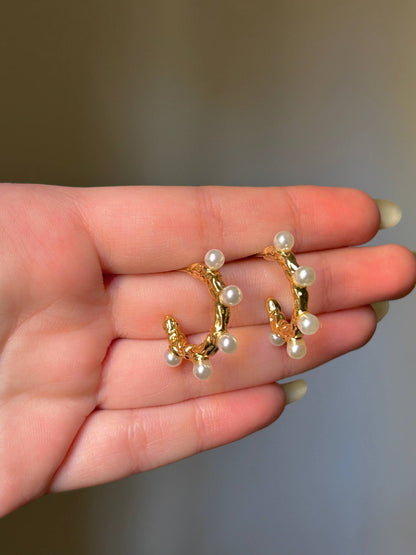 Pearl-Encrusted Textured Hoops
