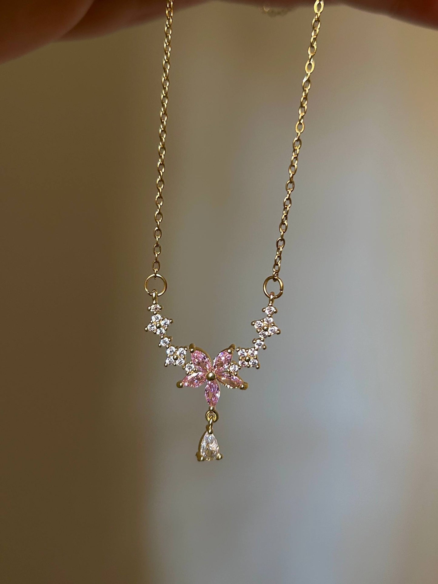Blossoming Crystal Droplet Necklace