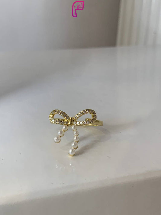 Gold Pearl Bow Ring